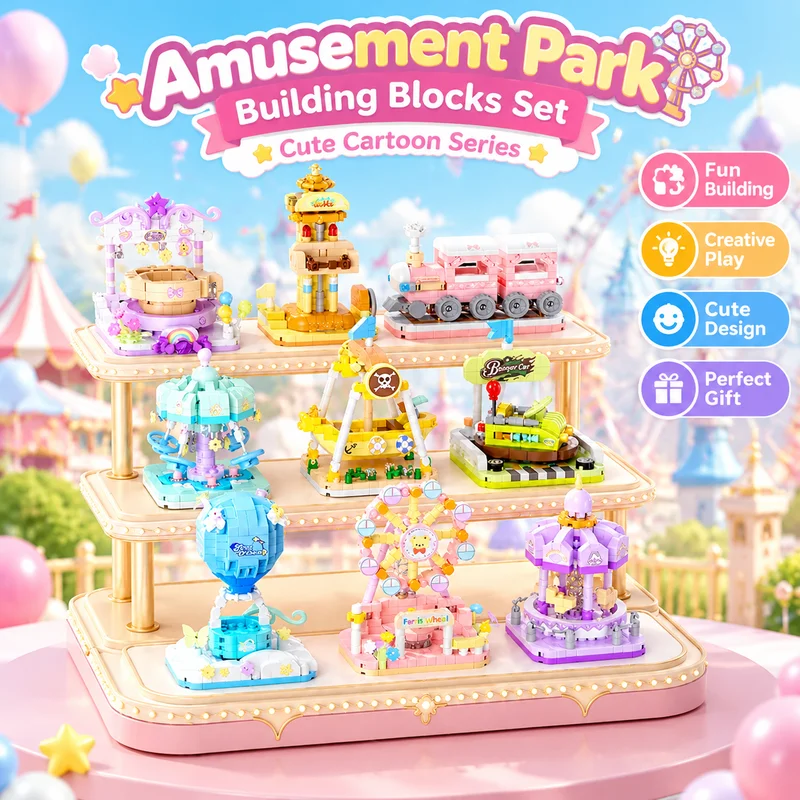 Amusement Park Model Building Blocks Ornament Cute Cartoon Series Diy Assembly Puzzle Toy Birthday Gift