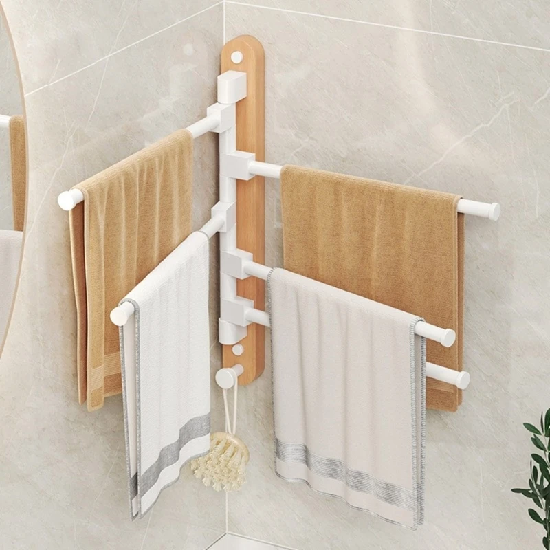 Bathroom Towel Rack Not Drill Wall Mount Double Rod Storage Organize Adjustable Aluminum Space Saving Towel Holder