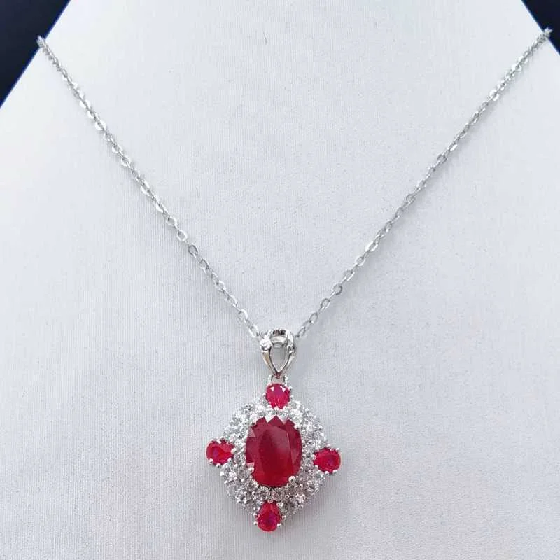 SACE GEMS Luxury 100% 925 Sterling Silver Ruby Pendant Necklaces for Womne Wedding Party Birthday Fine Jewelry Gift