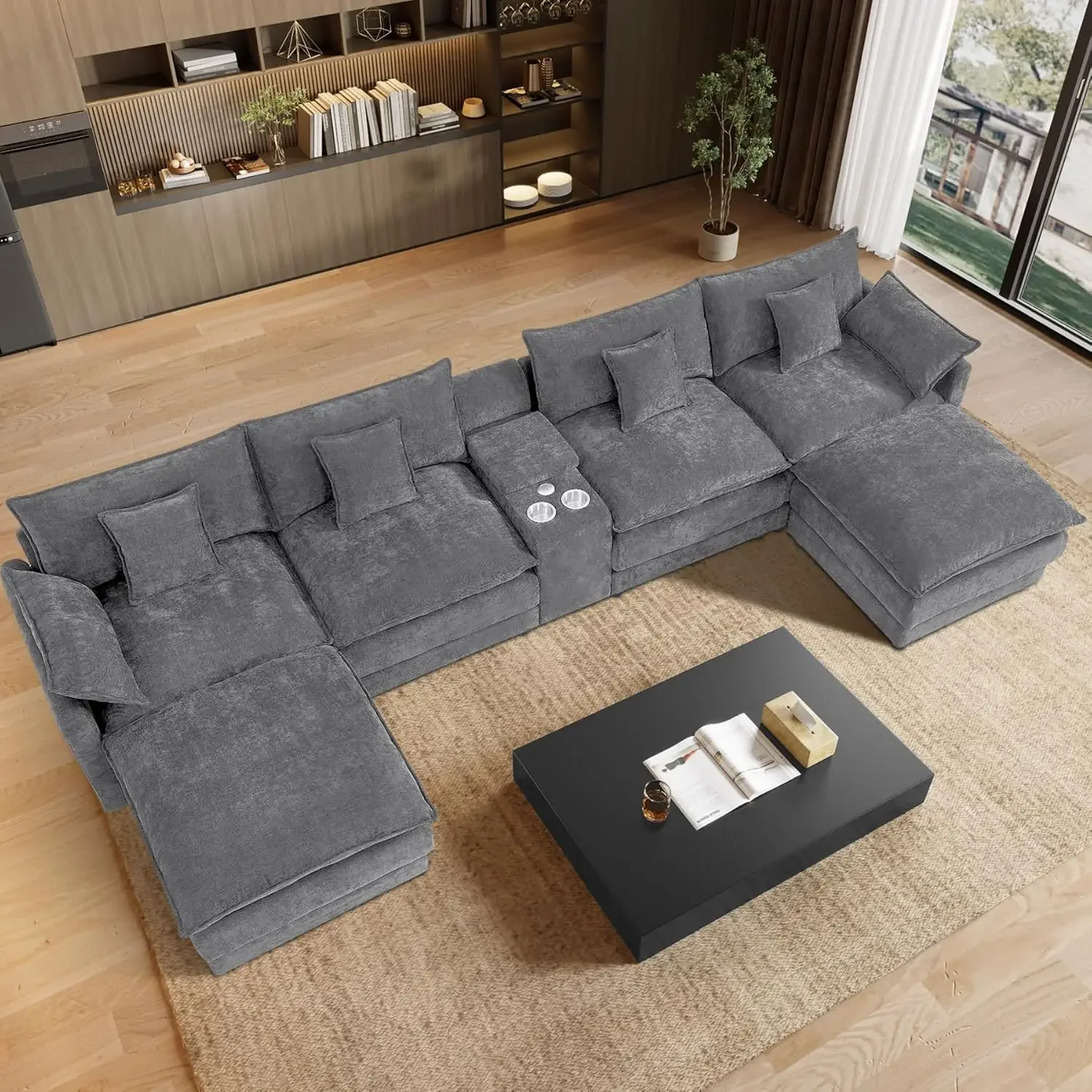 

Oversized Modular Sectional Sofa U Shaped Cloud Couch Modern 6 Seat Sofa Set for Living Room Comfy Chenille Deep Seat