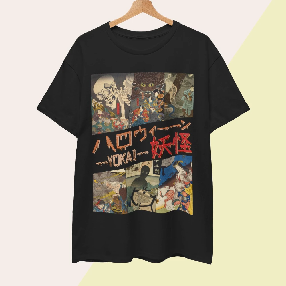 Vintage Yokai T-Shirt Utagawa Japanischer Gothic Totenkopf T-Shirt Kleidung Grafik Kurzarmshirt Unisex Männer Frauen Ganzjährig