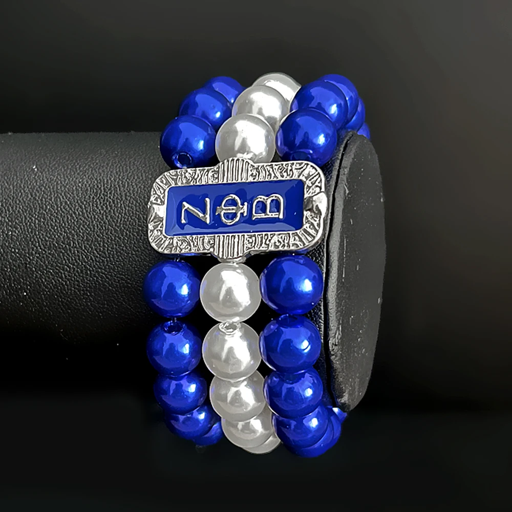 Stylish Greek sorority women society ZETA PHI BETA letter Label Metallic enamel Pendant Multi-layer pearl bead bracelet