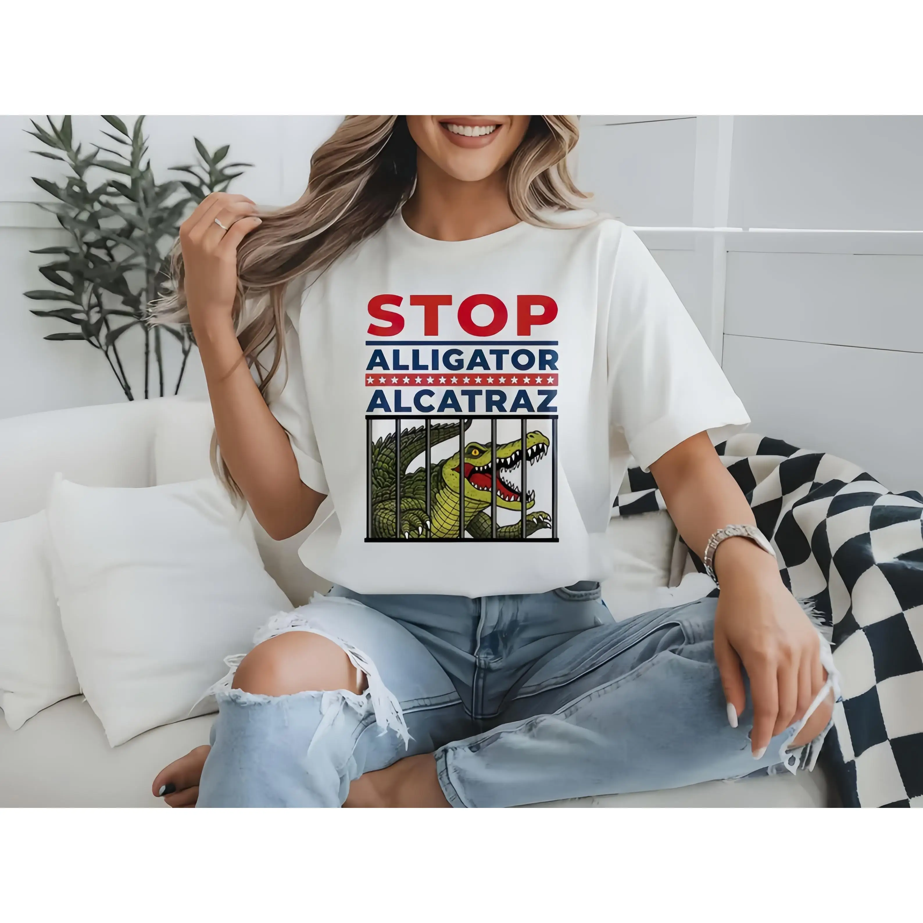 

Funny Alligator Alcatraz T-Shirt Unisex Humor Graphic Tee Retro Crocodile Jail San Francisco Florida Souvenir Gift