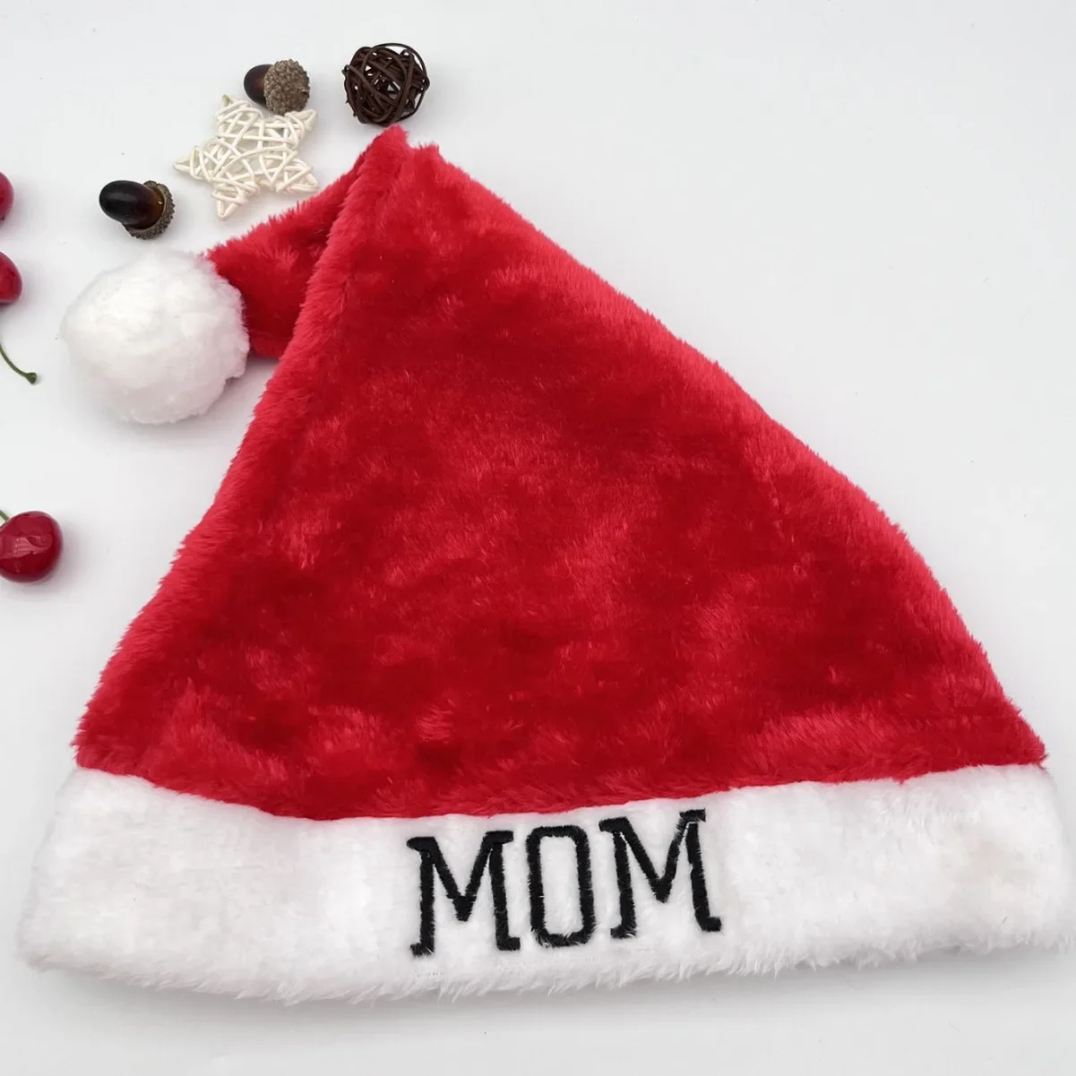 Topi Natal bordir, topi Natal MINI tebal pendek untuk ibu dan anak