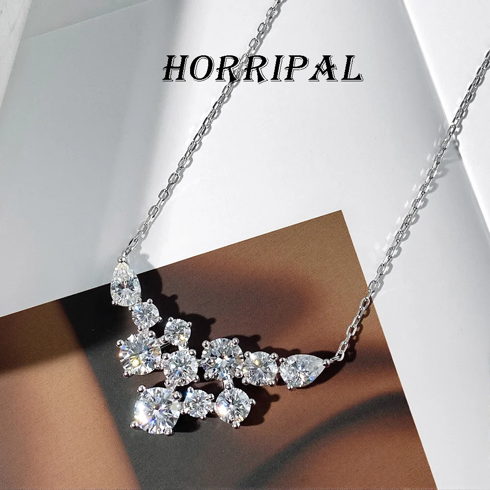 HORRIPAL D VVS1 Brilliant Cut Moissanite Necklaces for Women GRA Certified S925 Sterling Silver Party Shiny Luxury Fine Jewelry