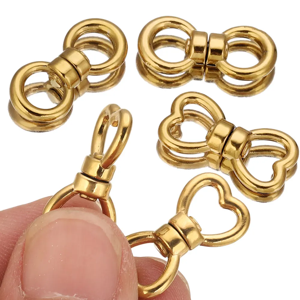 

5pcs Stainless Steel Heart Hook Clasp 8-Character Rotating Buckle Keychain Chain Connectors for Diy Jewelry Making Keyring Bag