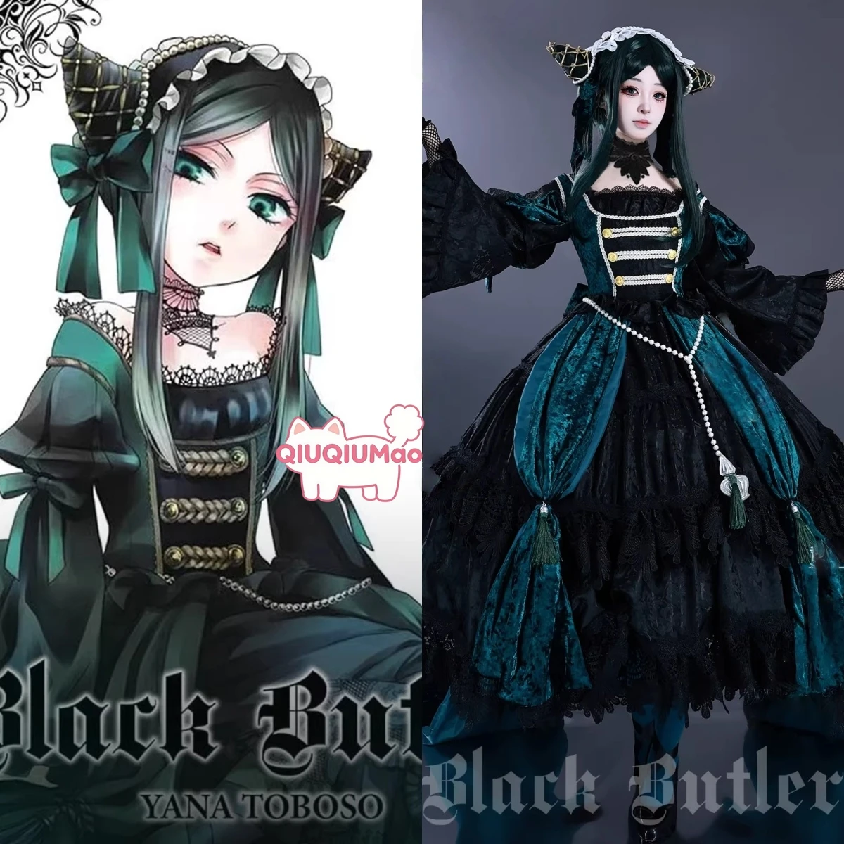 

Black Butler Cosplay Costume Anime Ciel Phantomhive High Quality Role Playing Green Witch Dress Outfit for Women Comic Con Party
