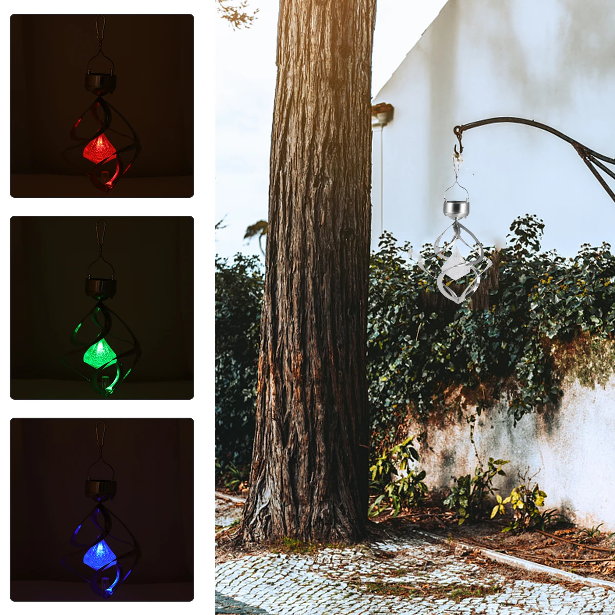 

Solar Lights Outdoor Decorative Diamond Shape Hanging Solar Wind Chimes Lights for Garden Yard Pathway Warm LED Spiral Lamp