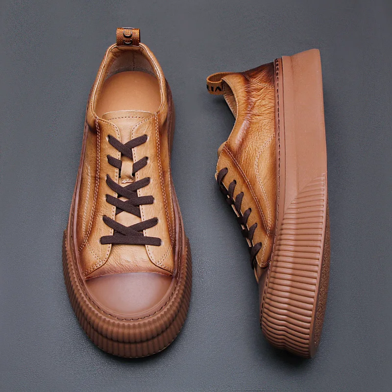 

Summer retro men's shoes 2024 new cowhide breathable casual shoes light platform board shoes true leather shoes