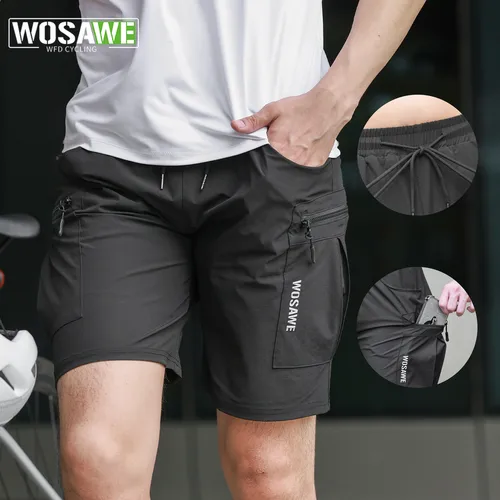 WOSAWE Pantalones cortos holgados para ciclismo, pantalones cortos deportivos transpirables, pantalones cortos holgados, ropa de ciclismo informal para exteriores con bolsillos con cremallera