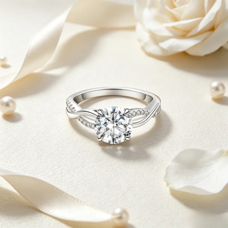 1CT Round CZ Engagement Ring with 18K White Gold Plated Women's Round Cut Twisted Vine Wedding Bands Sterling Silver Engagement Promise Rings Classic Fine Jewelry