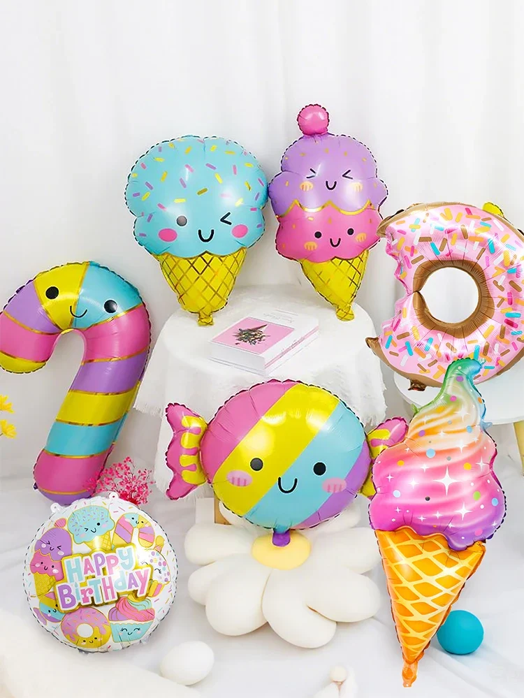 Bunte Sommer-Bonbon- und Eiscreme-Themenballons Rosa Geburtstags-Prinzessinnen-Schokoladen-Donut-Folienballons-Set – Detail 18