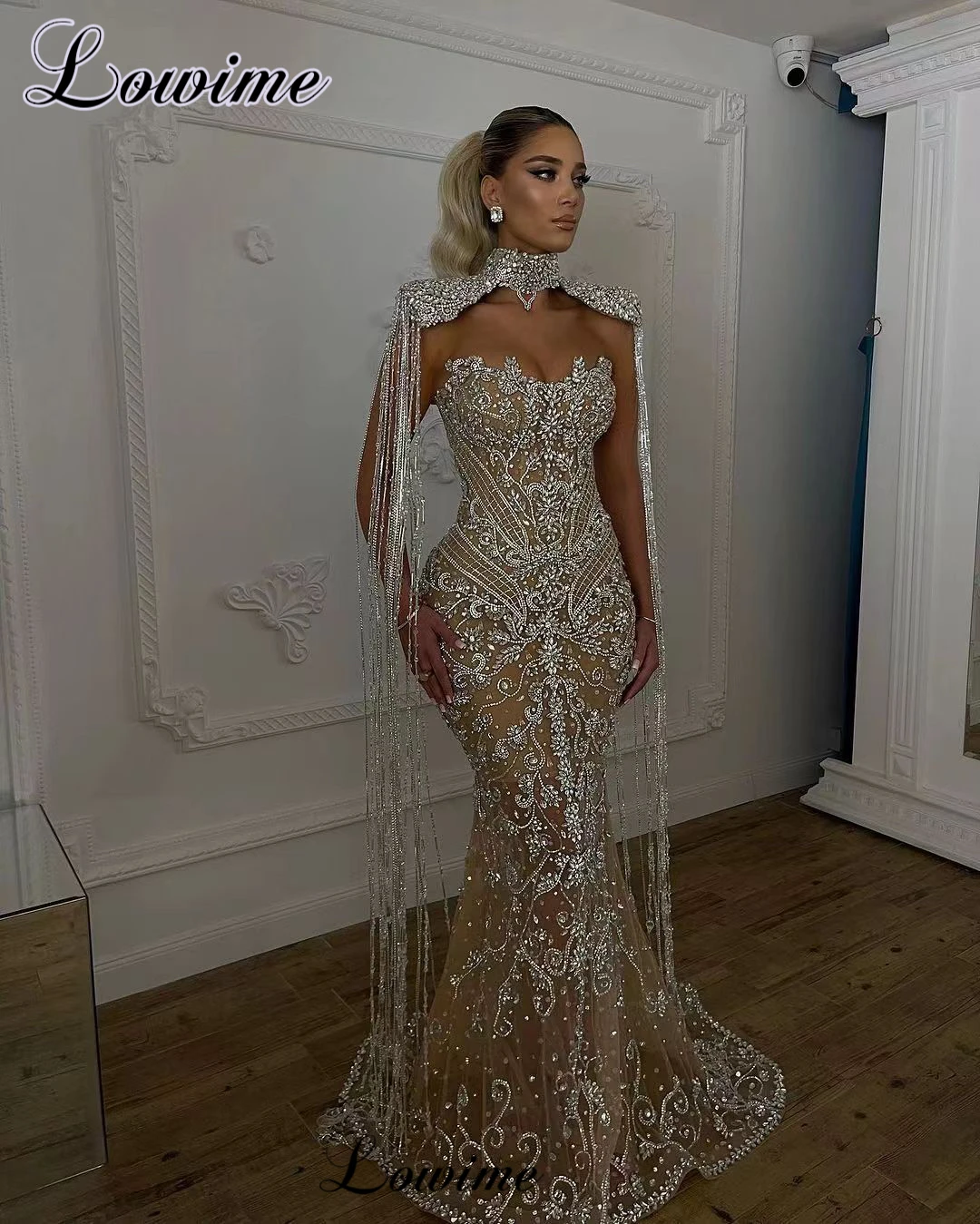 Full Heavy Handmade Crystals Evening Dresses High Luxury Mermaid Formal Occasion Dresses With A Wrap Robes De Soirée Prom Dress