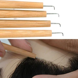 4Pcs Hooking Hair Ventilating Needle With Wood Handle Lace Wig False Beard Making Repairing Weaving Hair Wig Tools