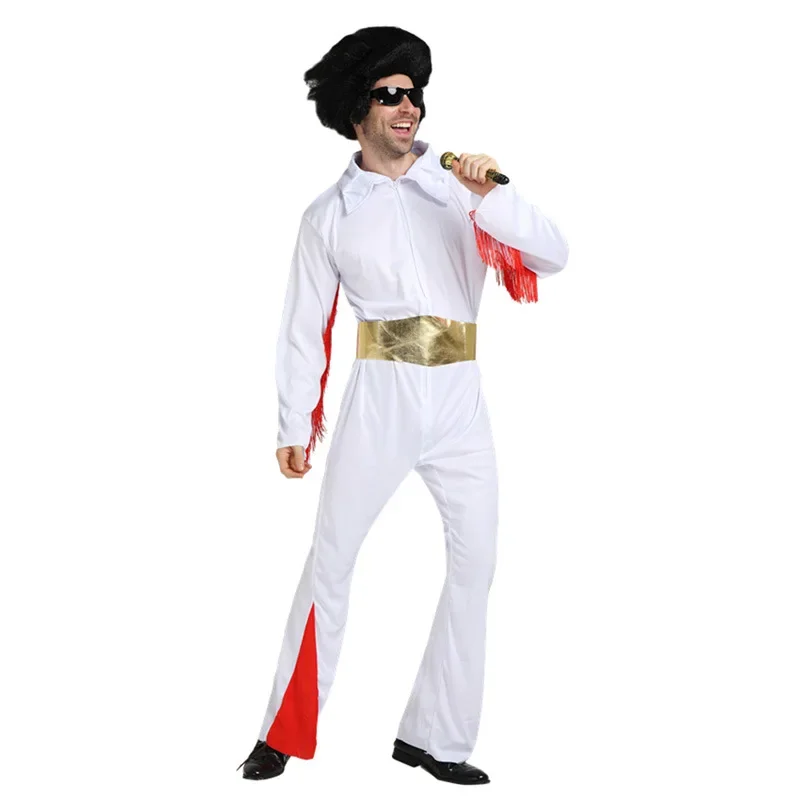 Cosplay Costumes Halloween Super Party Clothing Singer White Clothing Adult Elvis Presley Clothing Rock Star Performance cloth P