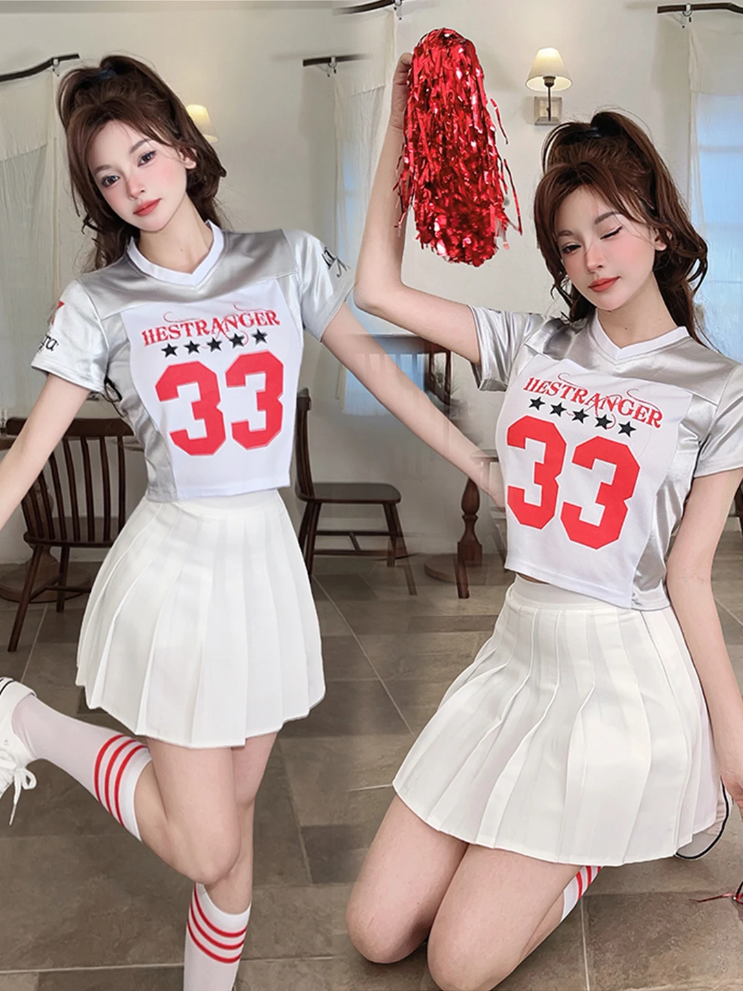 Kpop Girl Group Performance Outfit  Football Babes Cheerleading Jazz Dance Costume Healthy Fabric Stage Performance