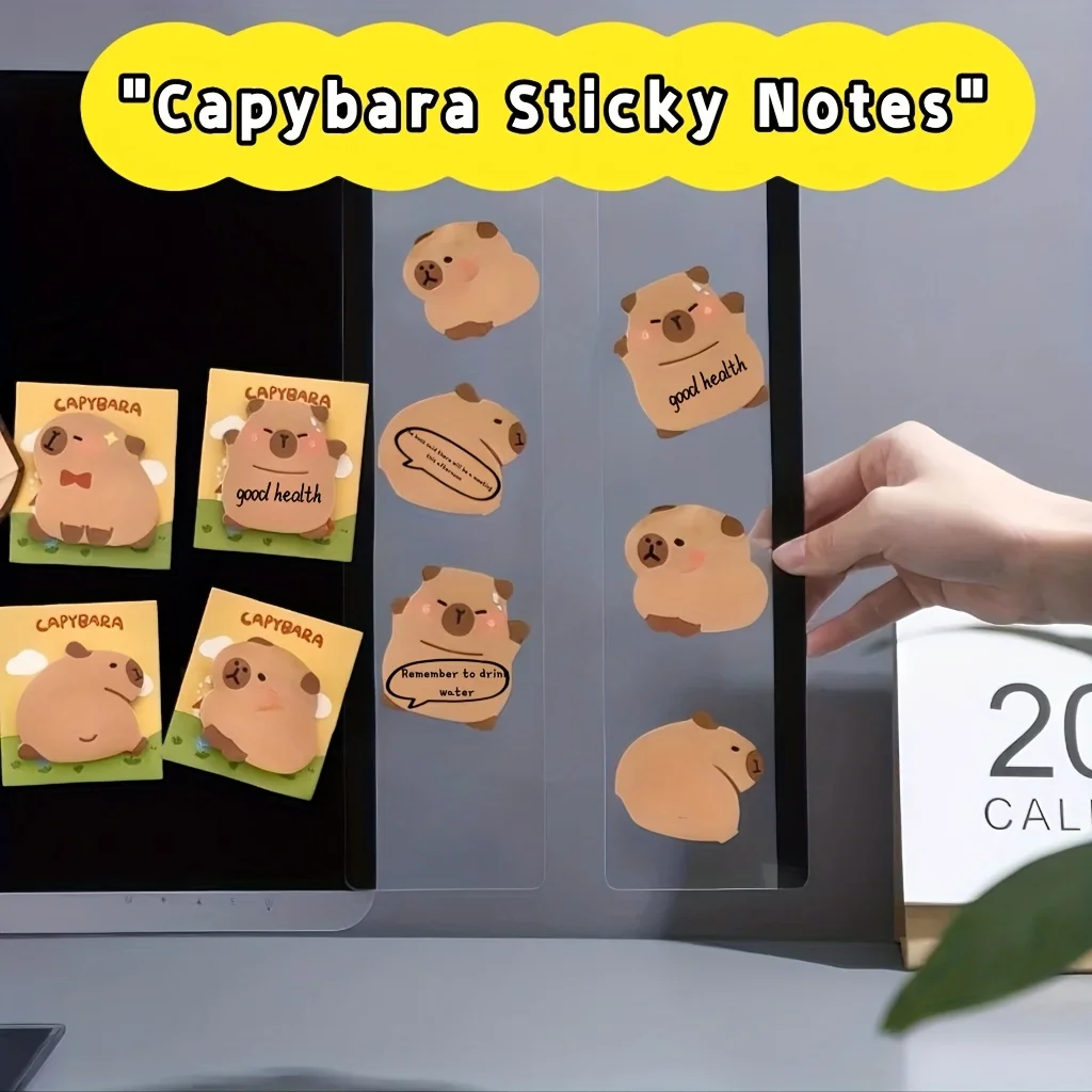 Cartoon Capybara Self-Adhesive Notes 30 Sheets for School Office Home Reminders