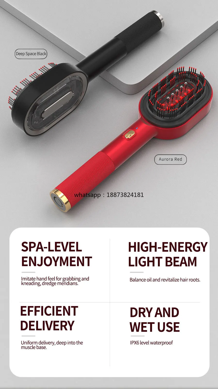 Wholesale Essential Oil Mist Hair Brush Device Electric Rechargeable Hair Growth Head Scalp Massager fast shipping