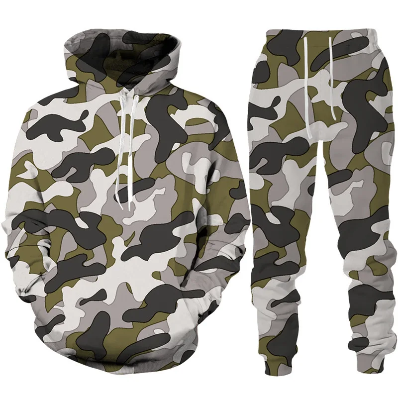 2024 New Men\'s Camouflage Hoodie Pant Suit 3D Print Hooded Sweatshirts Casual Tracksuit Outfits Fashion Men\'s Clothing 2pcs Sets