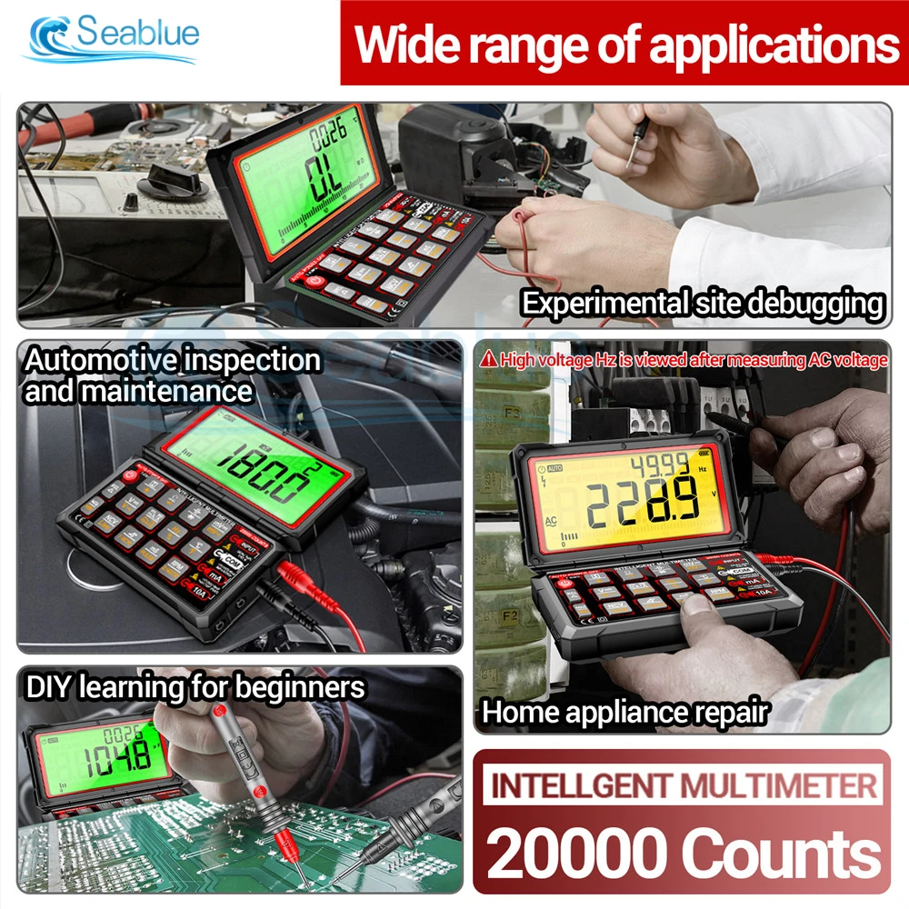 623 Auto Repair Multimete 20000 Counts Digital AC/DC Voltage/Curren NCV Induction Diode Capacitance Buzzer Tester Tools