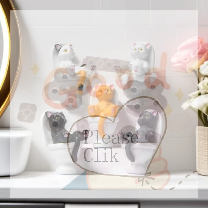 【HG】Cute Cat Sitting On Toilet Figurine Mini Resin Kitten Doll Statue Funny Desktop Miniature Ornament Home Bathroom Decor Craf
