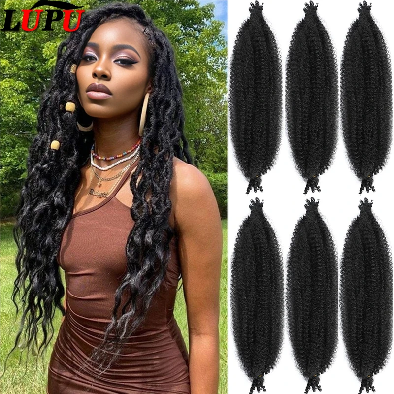 

LUPU 24-дюймовые эластичные африканские вьющиеся волосы, завернутые из мягкого синтетического вязания крючком, натурального черного цвета, подходят для черных девушек (24 дюйма, 1B)