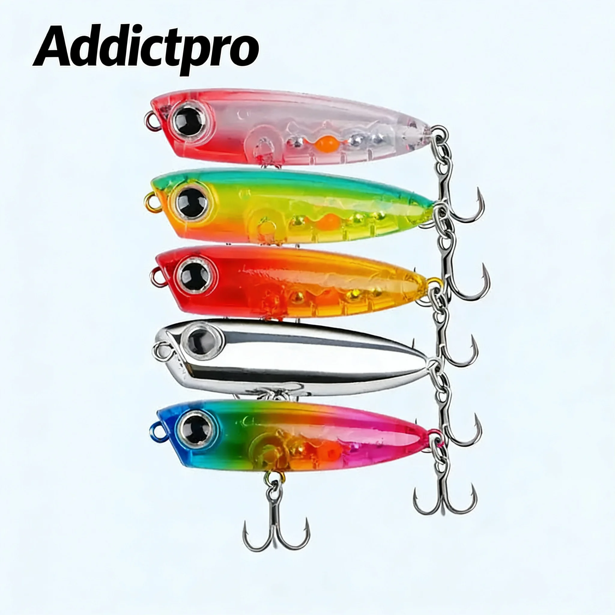 

Addictpro 5pcs Rattling Zigzag Dog Floating Topwater Fishing Pencil Lure Hard Bait Treble Hook for Freshwater and Saltwater