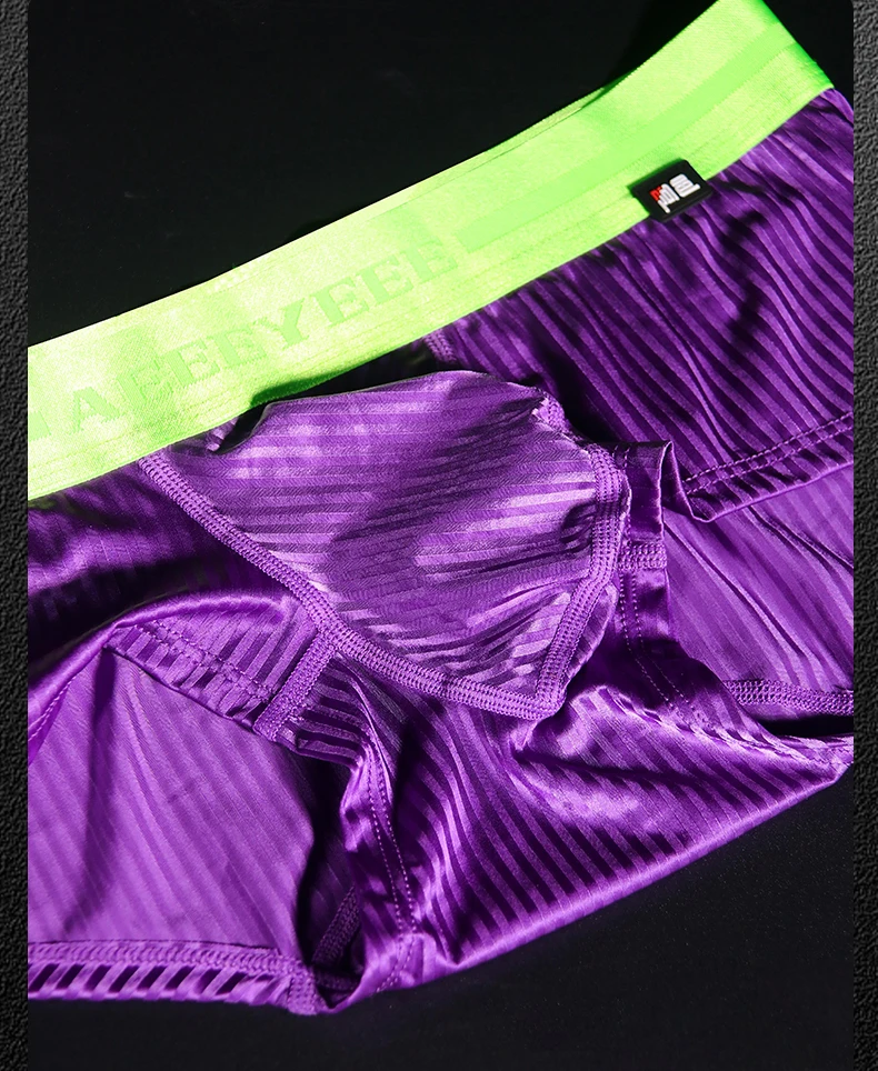 Herren-Unterwäsche, glatte gestreifte Boxershorts aus Eisseide, niedrige Taille, vierkantige Unterhose – Detail 1