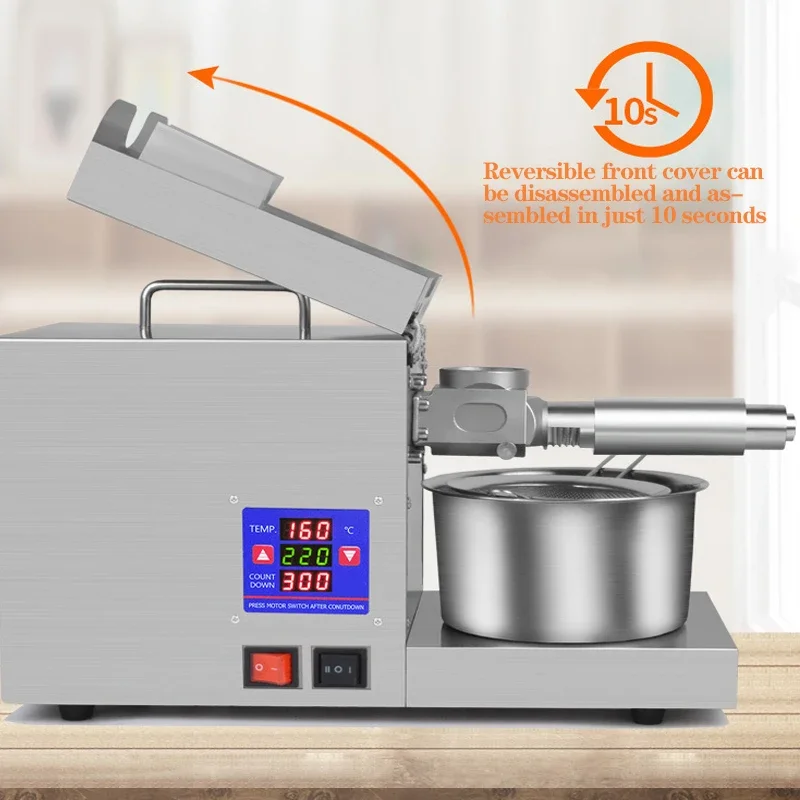 110 فولت/220 فولت التلقائي المنزلية زيت بذر الكتان الصحافة السمسم الفول السوداني النفط الصحافة 950 واط ذكي التحكم في درجة الحرارة النفط الصحافة 3-8 كجم/ساعة