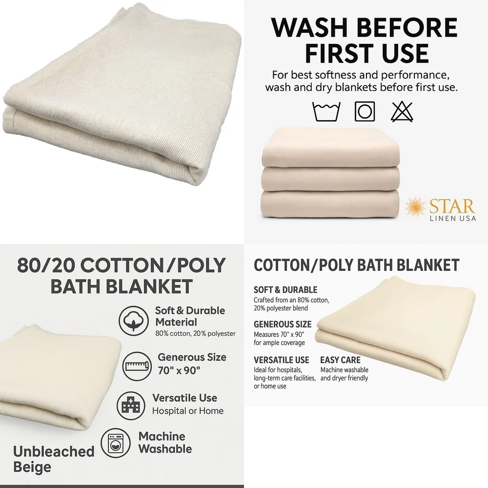 

towel2 Pack Hospital Patient Blankets 70 x 90 Inches Cotton Blend Soft Bed Cover for Elderly Care Home Medical Use Beige