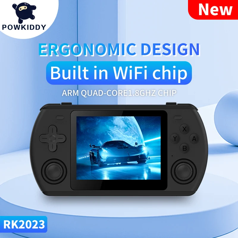 

POWKIDDY RK2023 Pure Black WiFi Version Video Game Console 3.5-inch IPS Screen RK3566 Support TV Connection Best Children's Gift