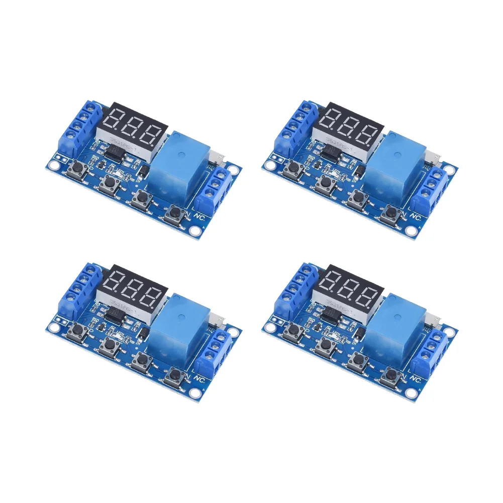 Time Relay Module 4 Pack DC 6V-30V Input with Cycle Delay Timer Switch Function and Parameter Save on Power Off