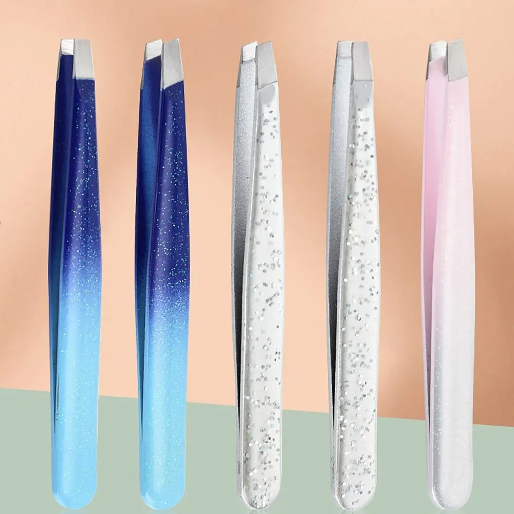 ที่หนีบคิ้วสแตนเลสแฟชั่น อุปกรณ์เสริมความงาม ที่หนีบคิ้วแบบแบนและเฉียง กำจัดขนหน้า กำจัดขนเครา สำหรับผู้หญิง