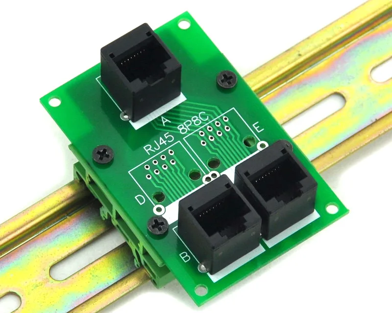 ELECTRONICS-SALON RJ45 8P8C Splitter Board Interface Module with Simple DIN Rail Mounting Feet.