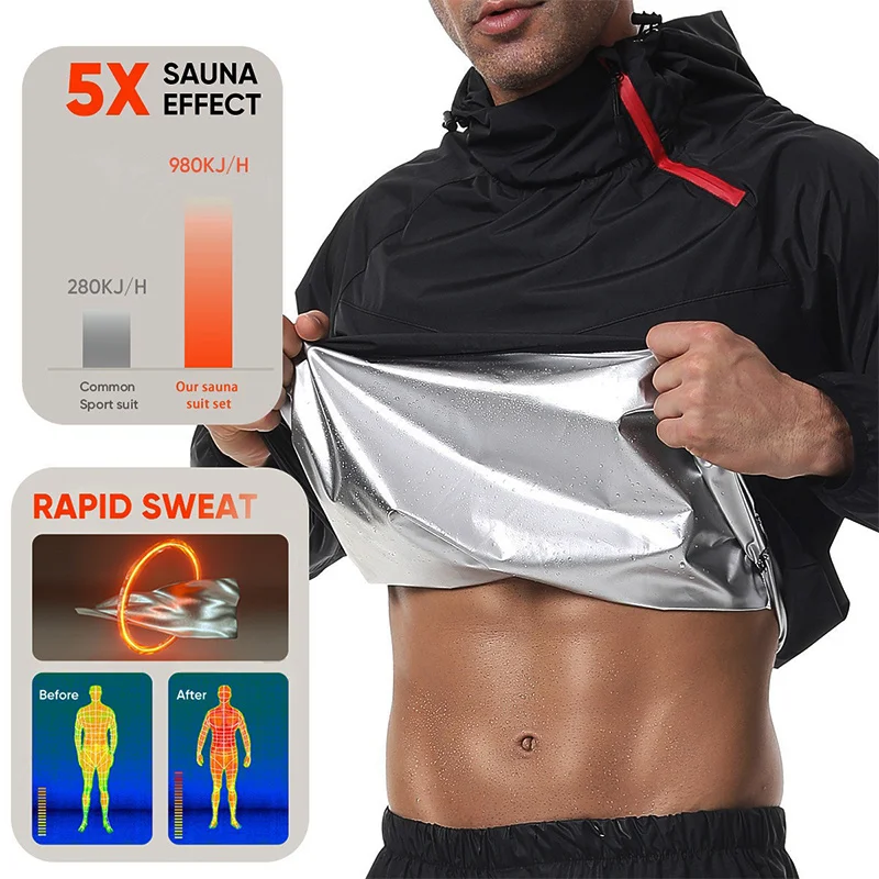 MrifDila Men Sauna Suit Weight Loss Sweat Suit Boxing Exercise Sweat Sauna Open Neck Zipper Sauna Suit for Men Training Gym