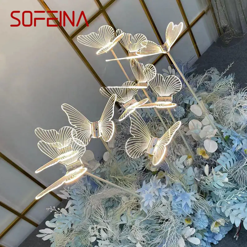 SOFEINA Modern Wedding Walkway Elegant Acrylic Butterflies LED Standing Lamp for Romantic Party Light Stands Decoration