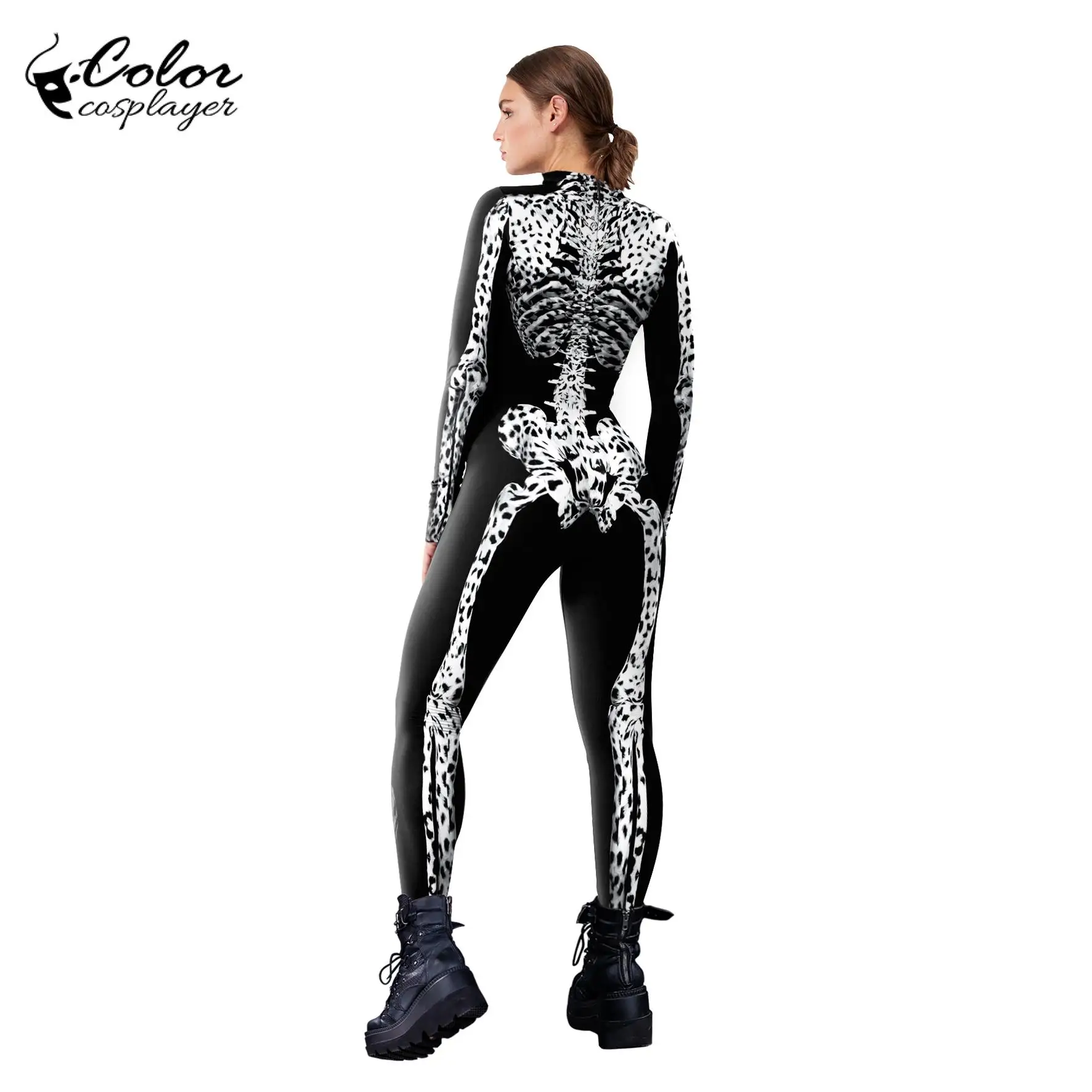 Colore Cosplayer Leopard Pattern scheletro Halloween tute donna Catsuit Fancy Cosplay Costume Gothic body Day of The Dead