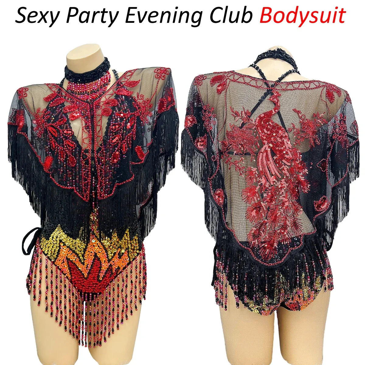 

Sexy Party Evening Club Leotard Bodysuit Swimsuit Women Dancer One-Piece Outfit Costume Stage Performance Clothes