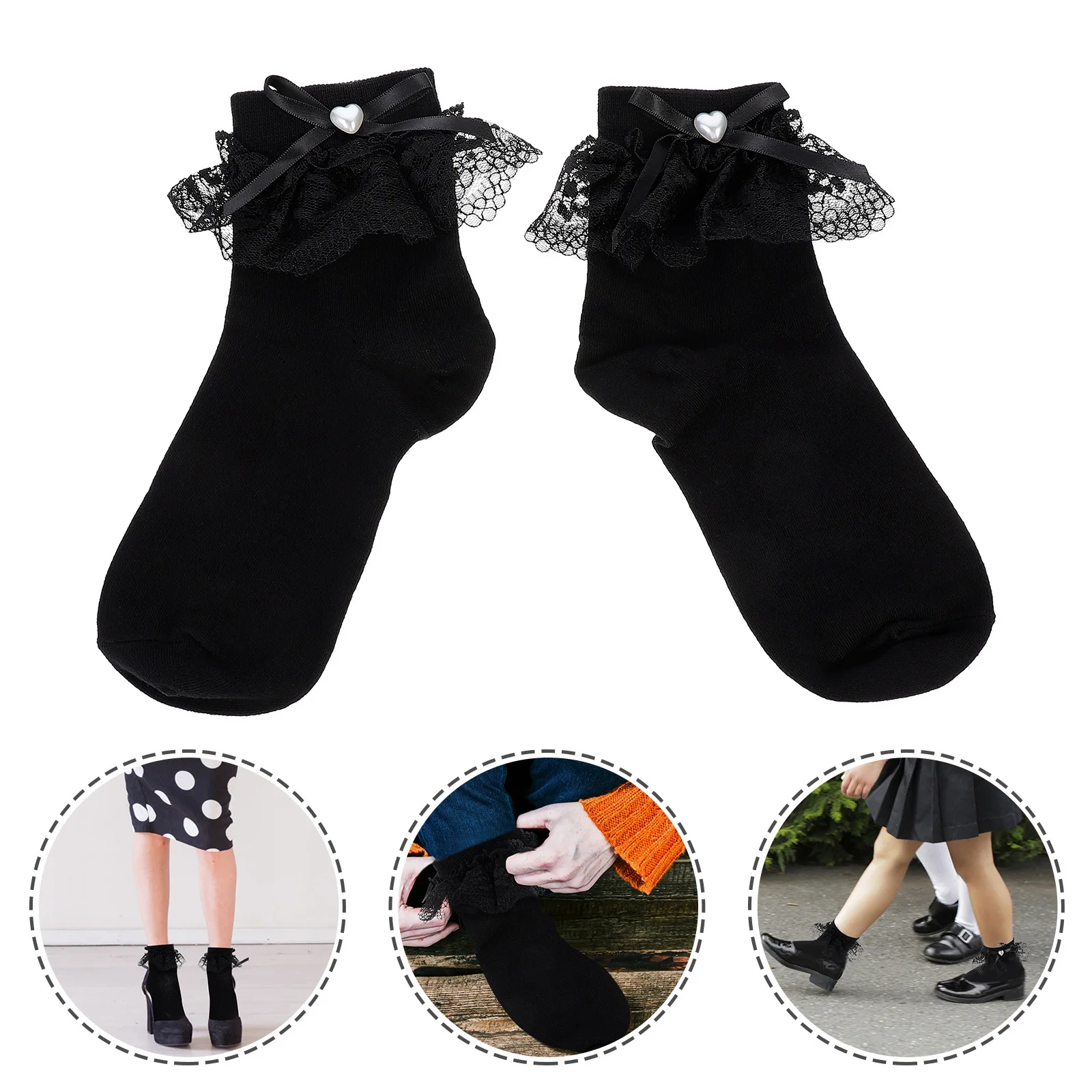 

1Pair Cotton Socks Bowknot Lace Trim Japanese Style Short Uniform Socks Girly Stockings Perfect for Christmas Cosplay