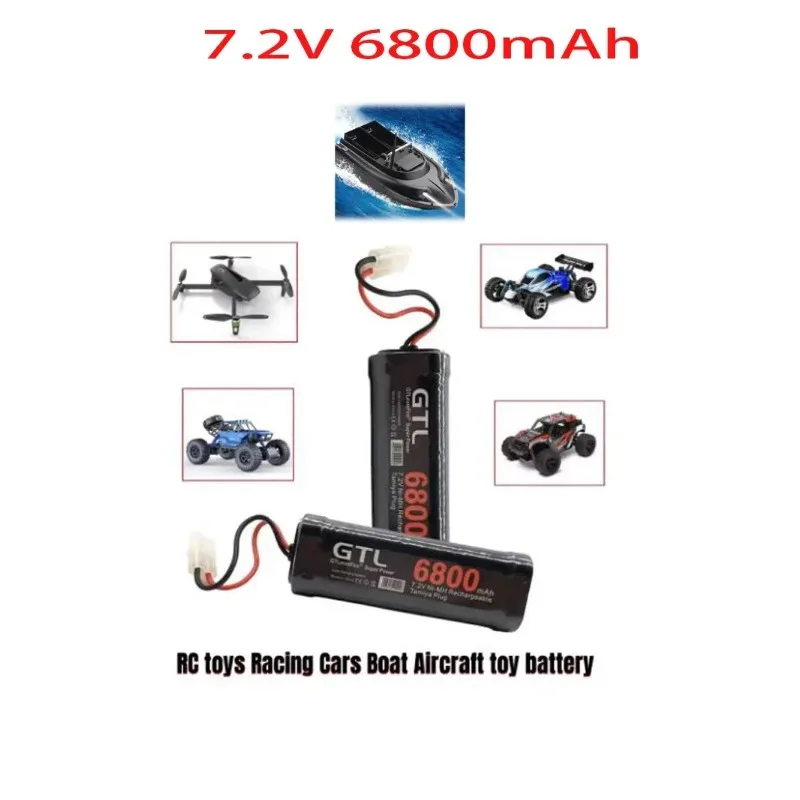 7.2V 6800mAh nickel hydrogen substitute battery with standard plug, suitable for RC cars, helicopters, and flying plane toys.