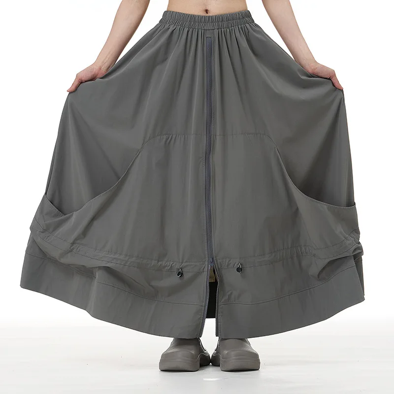 SuperAen Japan Style Zipper Patchwork 2026 Autumn and Winter New Oversize Women's Skirts Solid Color Loose Skirts