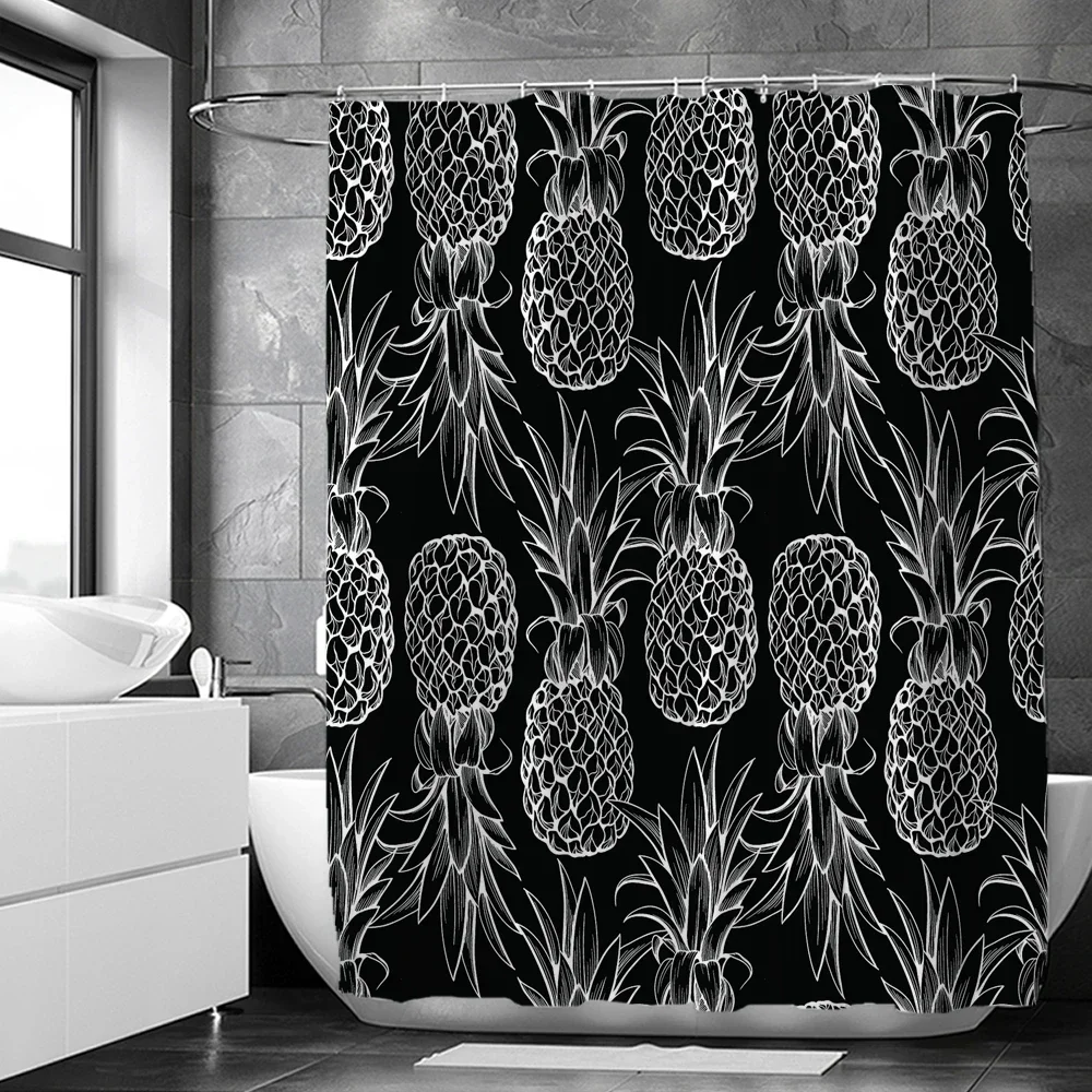 Summer Fruits Shower Curtain Cute Liner Peach Lemon Pineapple Orange Print Bath Curtain With Hooks Waterproof For Bathtub Decor