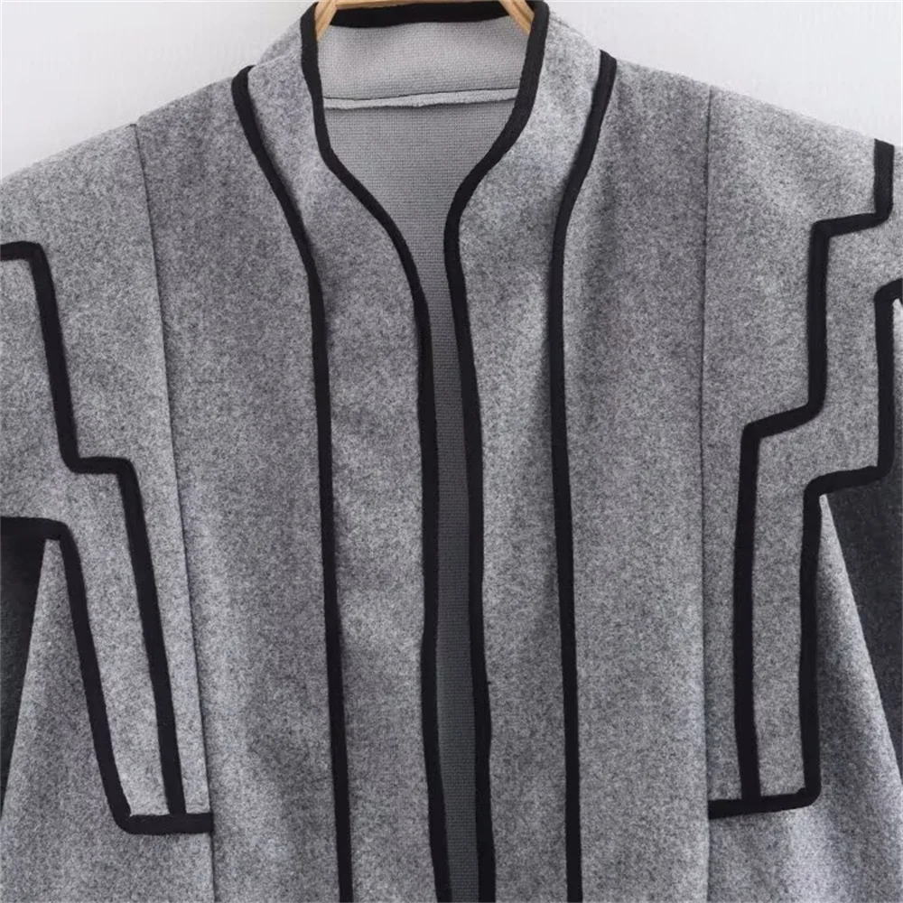 Dámská volná bunda s dlouhým rukávem, kulatým výstřihem v kontrastním stylu s malou vůní, jarní a letní nová - náhled 3