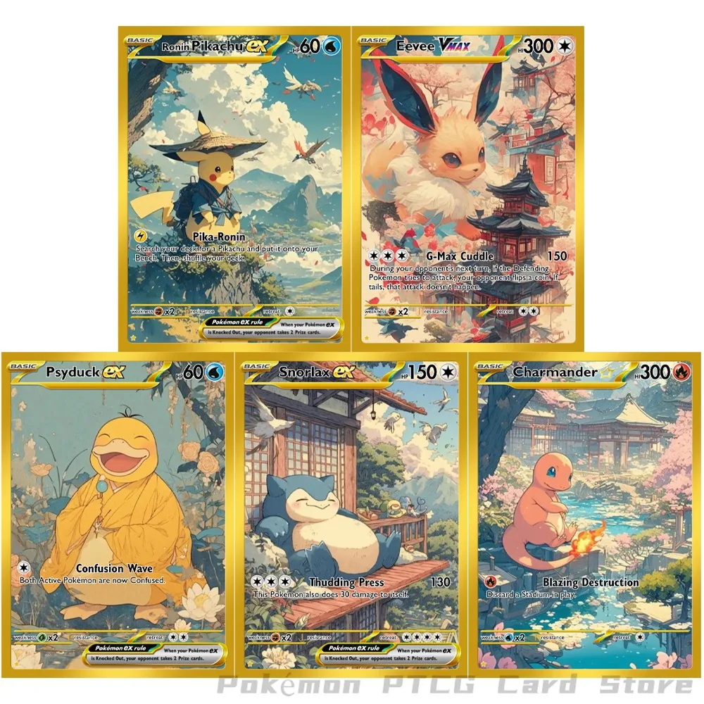 

5 шт. карты покемонов в японском стиле Eevee Snorlax Psyduck, коллекционная карточная игра PTCG, ультра редкая коллекция, игровые карты, подарок для фанатов игр