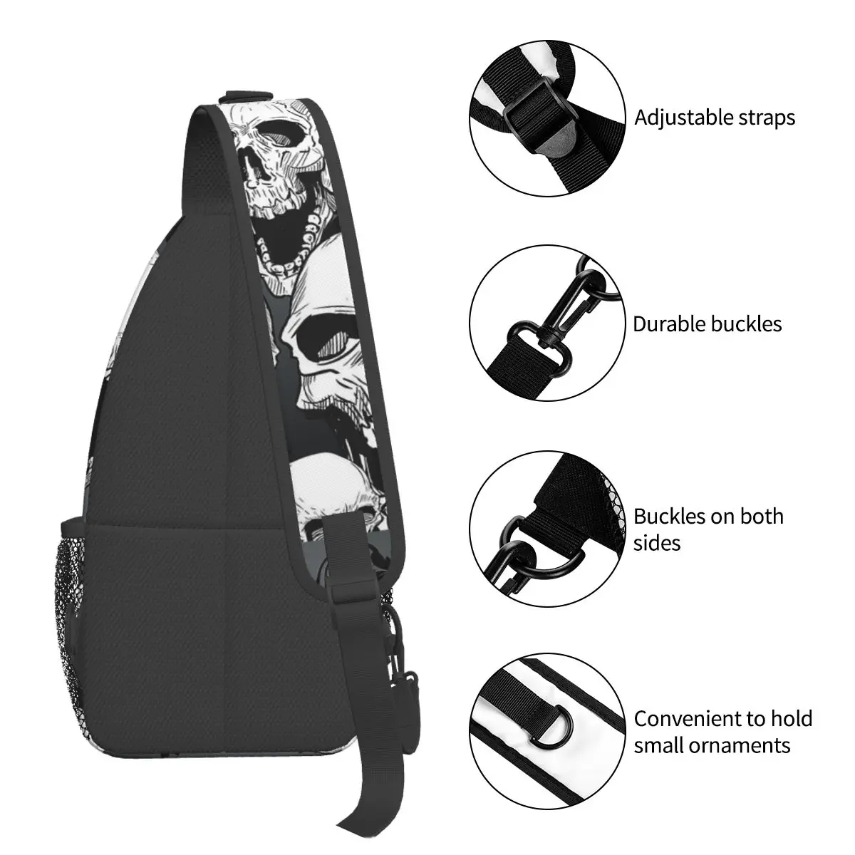 Death Skull Gothic Crossbody Sling Bags Small Chest Bag Shoulder Backpack Daypack for Hiking Outdoor Cycling Bag