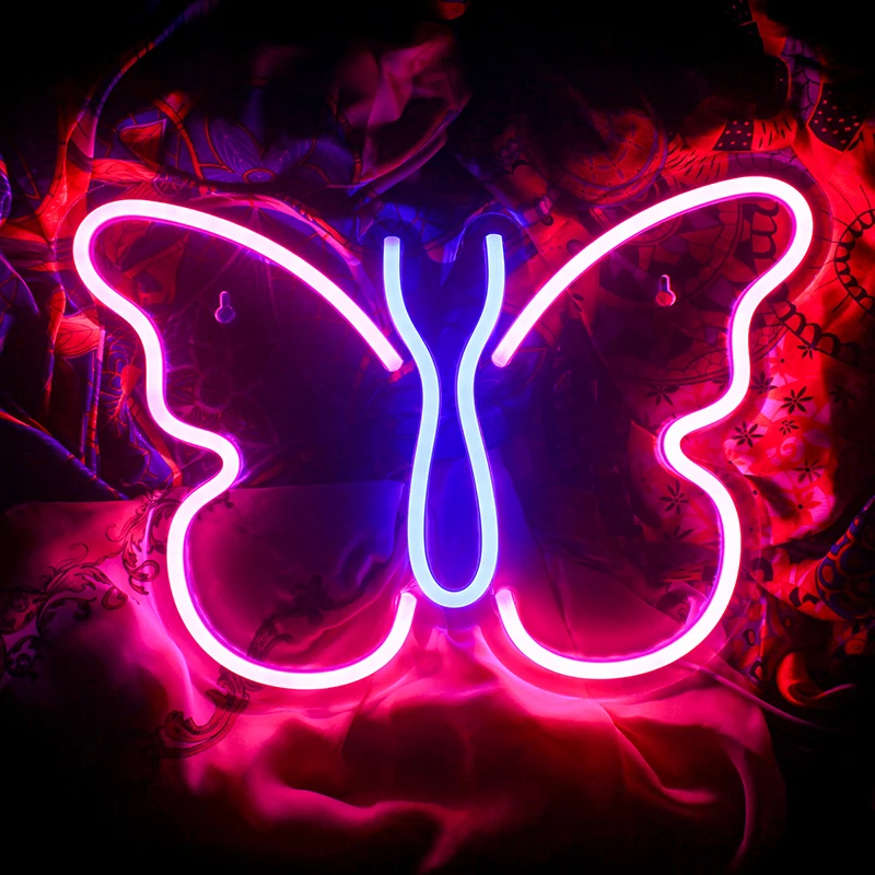 Imagem -05 - Borboleta Led Neon Sign Fairy Lights Lâmpada de Parede Suspensa Usb Powered Decoração Estética do Quarto Luz do Painel Regulável Decoração Interior