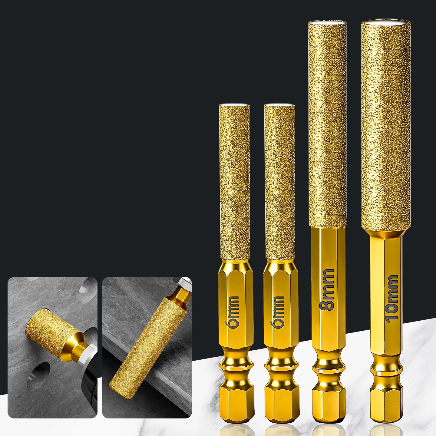 Hex Shank Dry Drill Bit 2-in-1 Glass & Stone Drilling and Grinding Tool, 6-16mm Hole Saw and Grinding Head for Tile, Marble