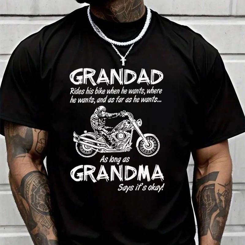 

Grandad Grandma Biker Motorbike Creative Print T Shirt Summer Short-sleeved Casual Tee Men Women Streetwear Loose T-shirt