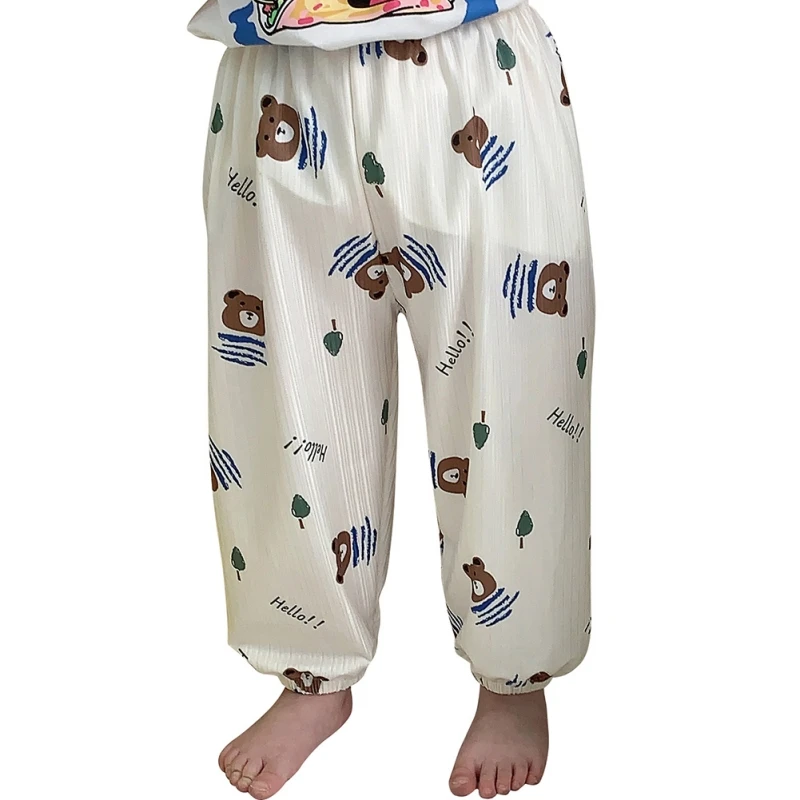 

Children Boy Girl Thin Pants For Summer Kids Mosquito Repellent Loose Pants Elastic Waist Cute Cartoon Print Cool Trousers 3-12Y