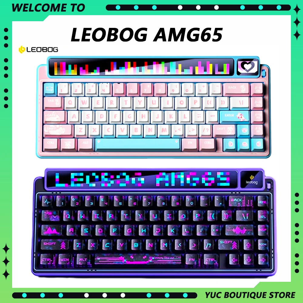 LEOBOG AMG65 Wireless 3-Mode E-sport Mechanical Keyboard RGB Hot Swap TFT LED Screen Customize PC Gaming Accessories Kits Gifts